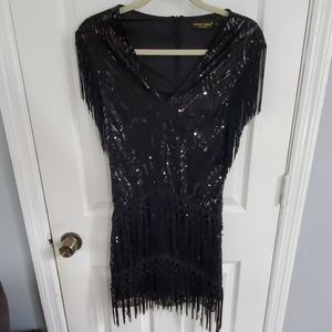 Cute sexy black sequin fringe flapper dress small